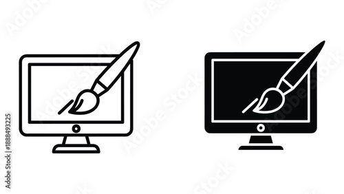 Digital painting on computer screen