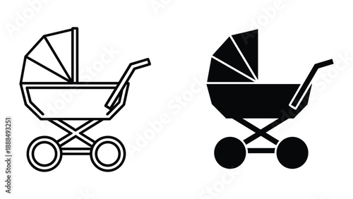 Baby stroller icon set on white background