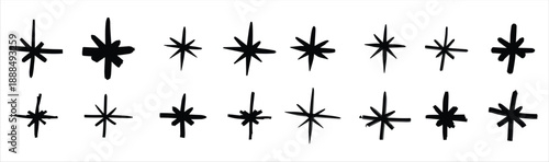 Doodle star. Hand-drawn flash effect. Black and white illustration