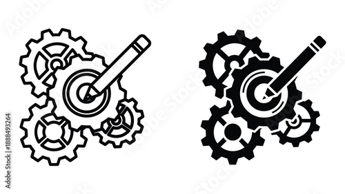 Mechanical gears with lever vector illustration
