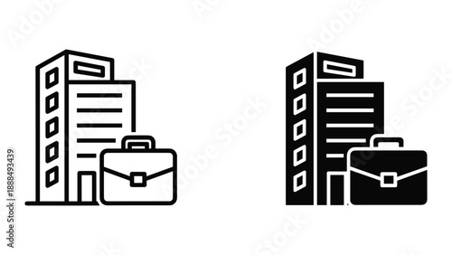 Corporate office building with briefcase icon