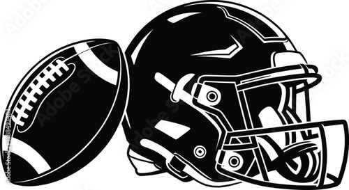 American Football Helmet and Ball Vector Illustration Transparent Background