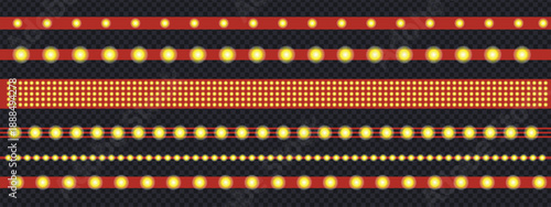 Marquee strips icon set. Realistic neon light bulb. Vintage marquee border ribbon collection. red led light ribbons symbol. vector illustration.