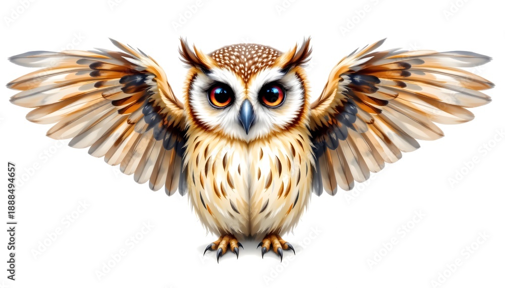 Fototapeta premium Cute watercolor owl spreading