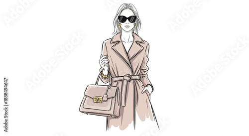 Fashionable woman wearing sunglasses and carrying a handbag.