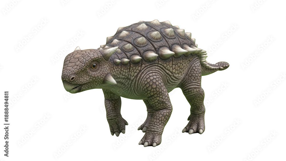 Fototapeta premium A detailed ankylosaurus dinosaur model with a textured body and spiked armor on a transparent