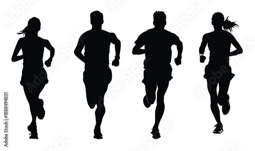 marathon runner running silhouette marathon run group of 