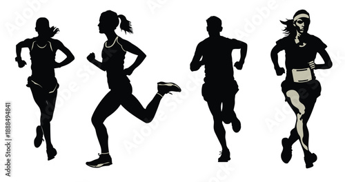 marathon runner running silhouette marathon run group of