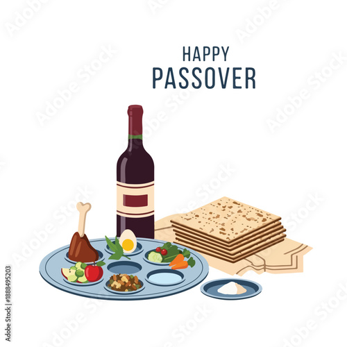 Passover Feast with Wine, Matzah and Seder Plate