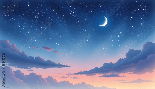 Watercolor view: night sky wit