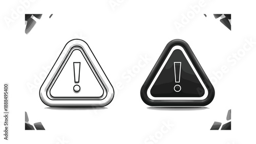 Warning signs with exclamation mark for caution alert