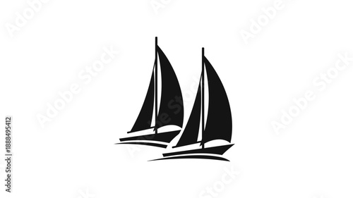 Two sailing boats depicted in a striking black silhouette