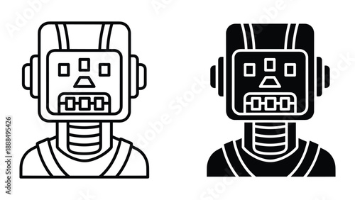 Robot head icon set in different style