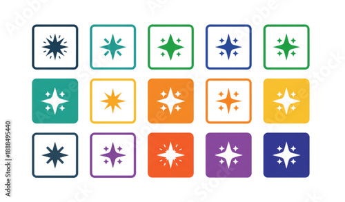 Creative AI Sparkle Star Square Icon Collection for Smart Technology Interfaces