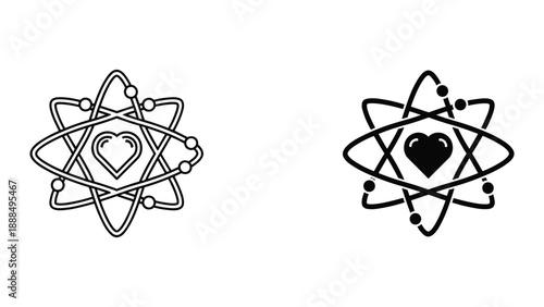 Atomic heart symbol in simple line art