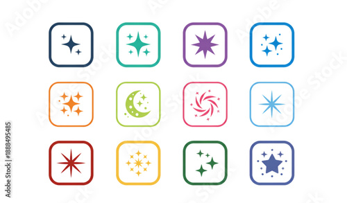 AI Sparkle Star Square Icon Set for Artificial Intelligence and Machine Learning Apps