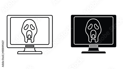 Scary ghost on computer screen illustration