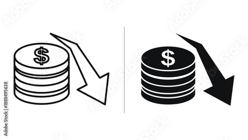 Decreasing stacks of dollar coins in black and white