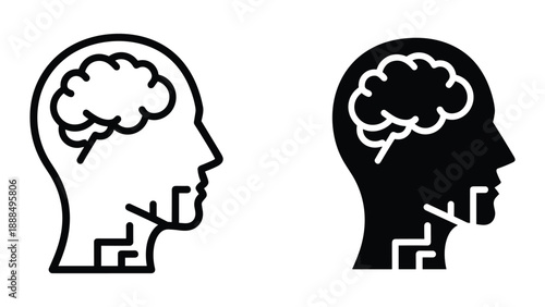 Human head silhouette with circuit board and brain illustration