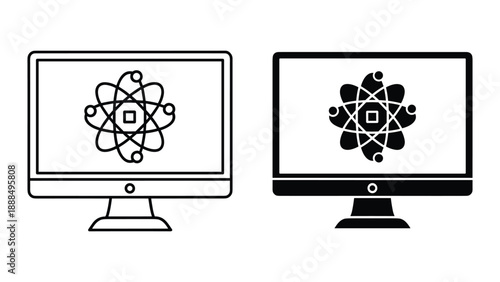 Atom symbol on computer monitor screen