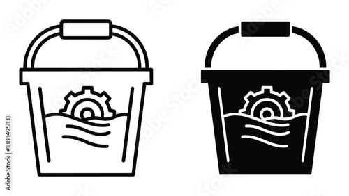 Paint bucket with gear icon in white and black