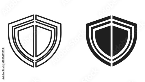 Black and white shield logo design on white background
