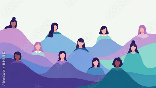 Diverse Women Faces on Colorful Waves Illustration