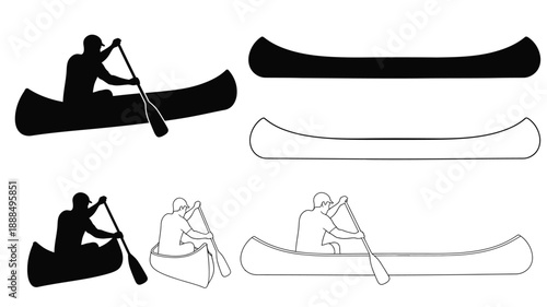 Canoe and paddler illustrations in varying styles a striking silhouette