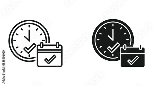 Clock and calendar icon with check mark symbolizing time management