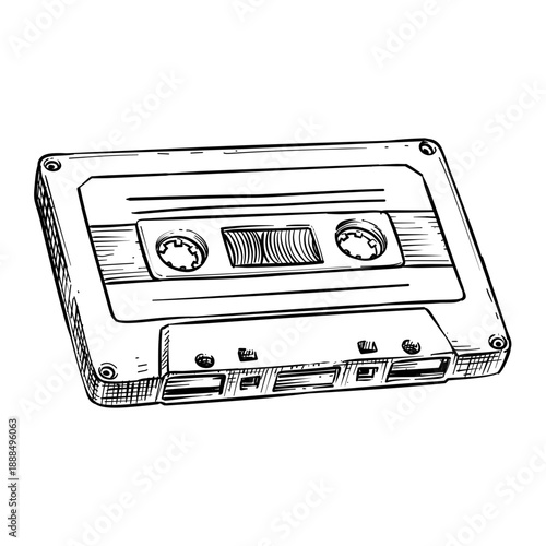 old audio cassette tape vector hand drawn illustration