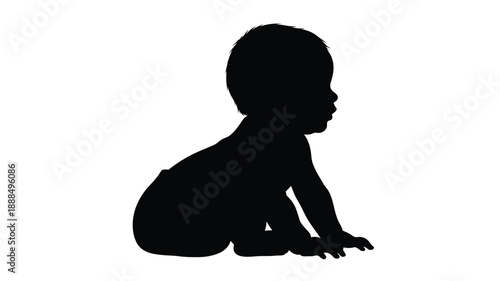 A dark silhouette of a baby in a seated position silhouette
