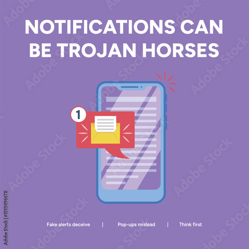 Trojan Horse Notification Security Awareness Concept on Smartphone, Fake Alerts and Mobile Malware Illustration