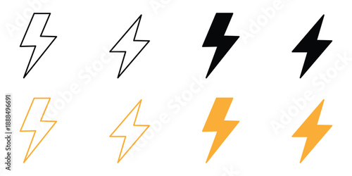 Lightning icon set. electric, power, energy symbol. vector illustration.