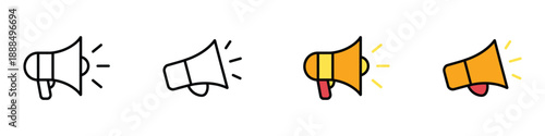 Megaphone icon set. Loudspeaker, announcement and communication symbol. vector illustration.