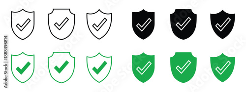 Security shield checkmark icon set vector. Protection, secure, safety, privacy, approval symbol. vector illustration.