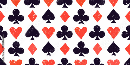 Repeating pattern of card suits hearts diamonds clubs and spades