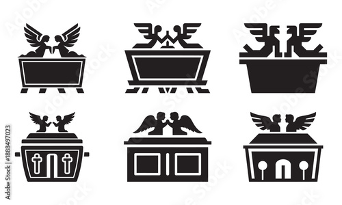 Iconic representations of the Ark of the Covenant with angelic figures and ancient symbols.