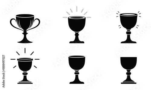 Various chalices and goblets, some glowing or ornate, symbolizing victory, celebration, and sacredness.