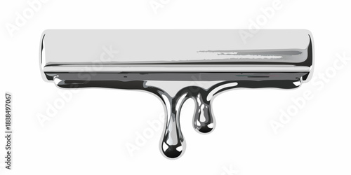 Silver metallic form with dripping liquid like extensions on white