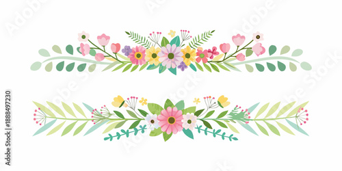 Two floral arrangements with colorful blossoms and lush green foliage
