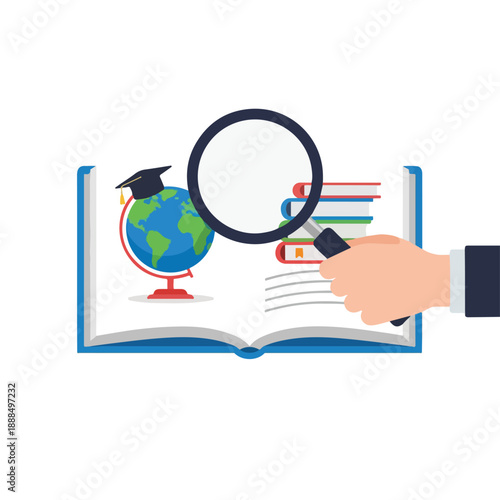 Student Exploring Geography With Magnifying Glass And Books