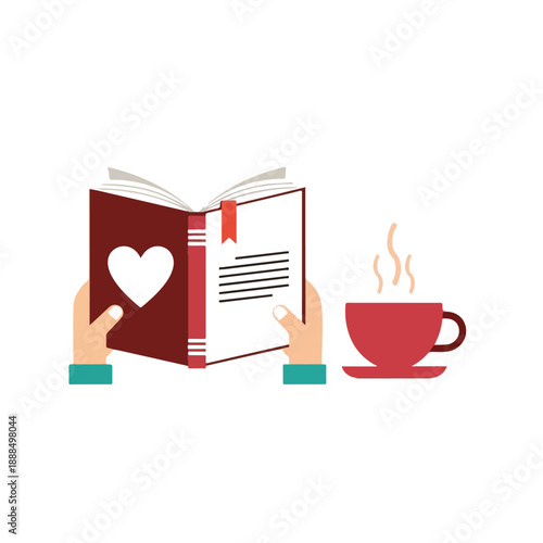 Reading Book with Heart and Hot Coffee