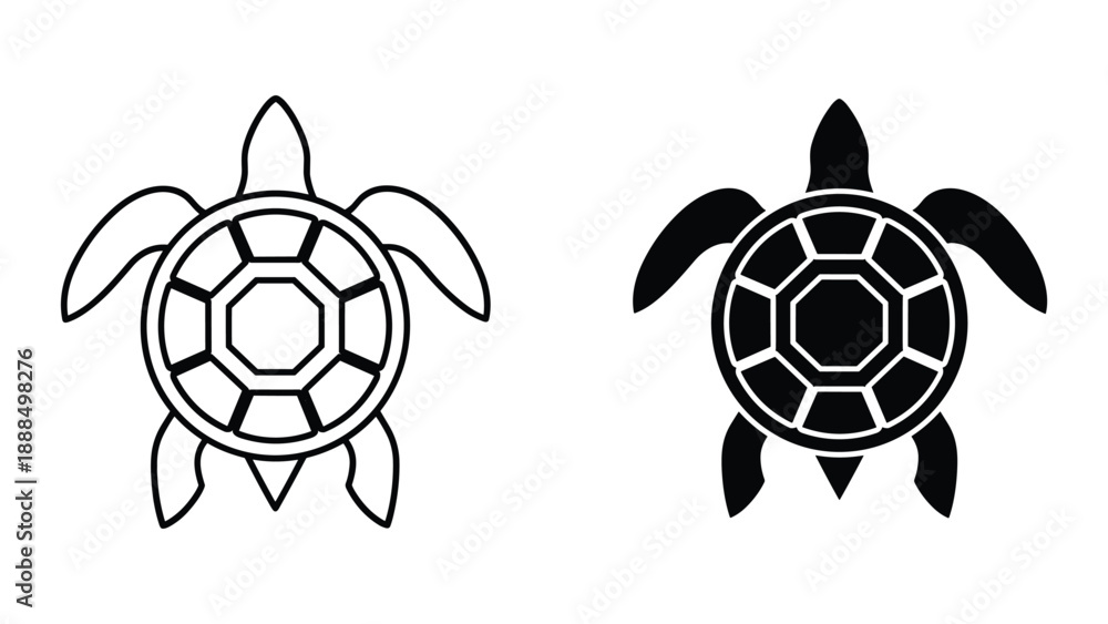 Obraz premium Turtle icon set with outline and solid style