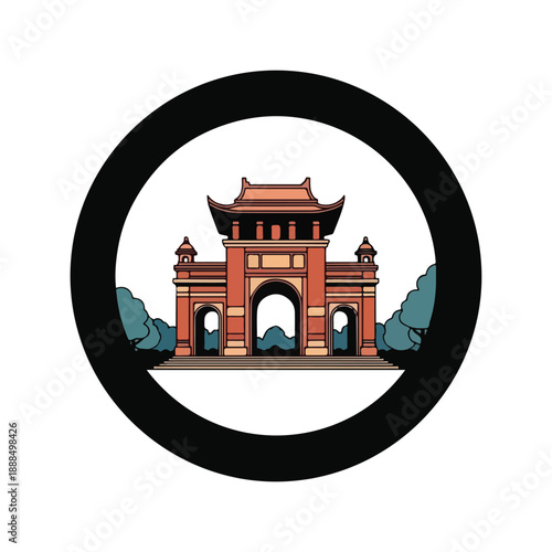 Chinese Gate Arch in Circular Frame