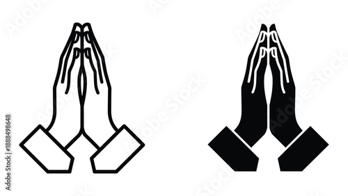 Praying hands icon set in different styles