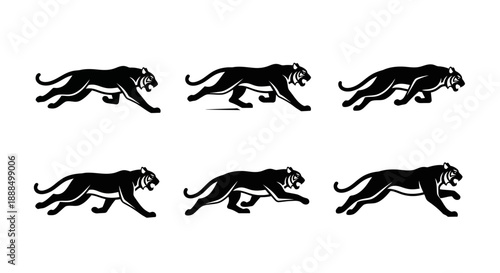 Black Panther Silhouette Set Running Poses.