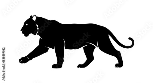 Black Panther Silhouette Walking Forward Side View.