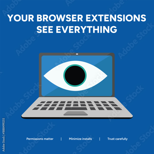 Browser Extension Privacy Concept with a Giant Eye on a Laptop Screen Monitoring User Activity