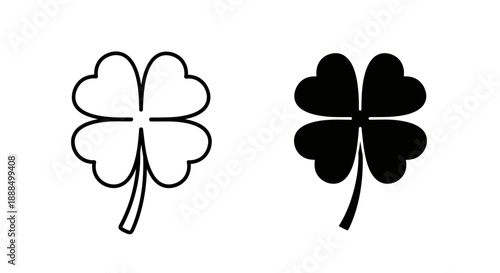 Two stylized four-leaf clover icons, one outlined and one solid black, symbolizing luck and good fortune.