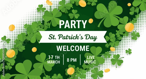 St. Patrick's Day Party Welcome with Live Music, Coins, and Shamrocks.